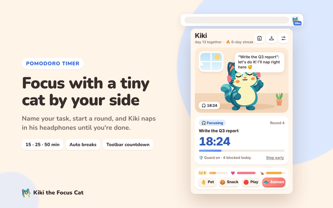 A focus round in Kiki's popup, with 18 minutes left